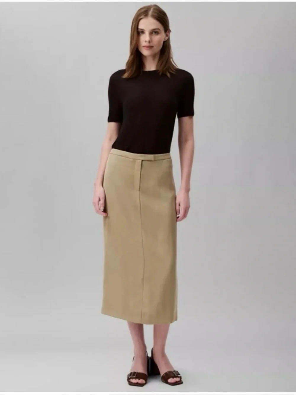 NWT Calvin Klein 1990s Style- Column Skirt Tan Neutral Minimalist Size 6
